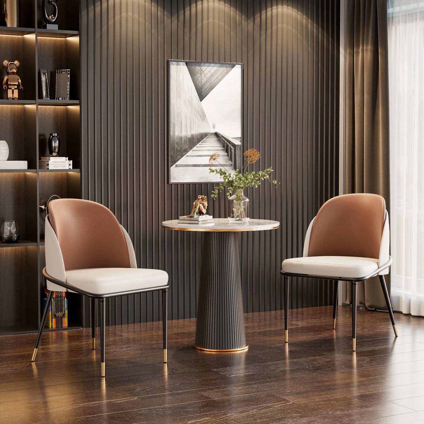 Dining Chairs Set of 2, Faux Leather Dining Chairs Upholstered Padded Modern Dining Room Chairs Back Wood
