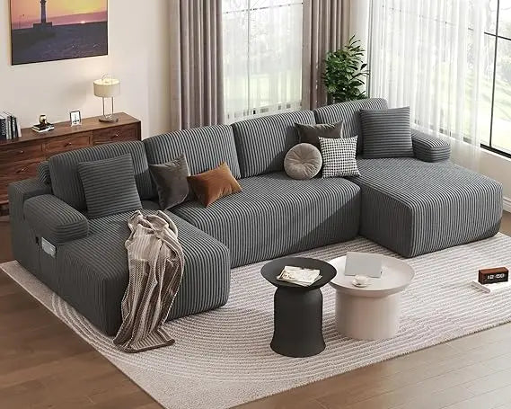 Modular Sectional Sofa, U-Shaped Cloud Couch with Memory Foam, Corduroy Sectionals for Living Room