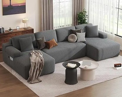 Modular Sectional Sofa, U-Shaped Cloud Couch with Memory Foam, Corduroy Sectionals for Living Room