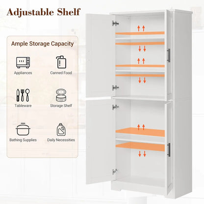 70 Inch Tall Kitchen Pantry Cabinet, Freestanding Storage Cabinet with 4 Doors and Adjustable Shelves, Utility Hutch Cupboard fo
