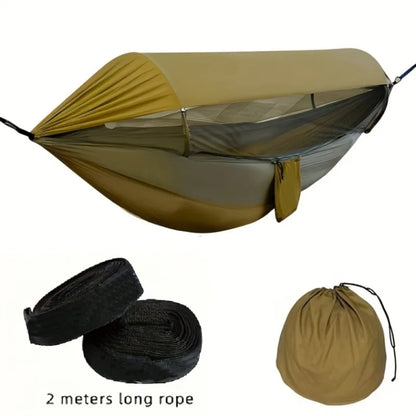 Double Hammock Outdoor Anti-Rollover with Mosquito Net Portable Nylon Camping Swing Bed & Sun Shelter for Backyard/Beach/Travel