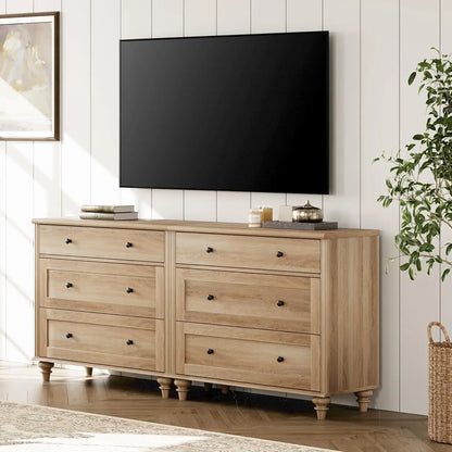 6 Drawer Mid Century Modern Oak Dresser for Bedroom