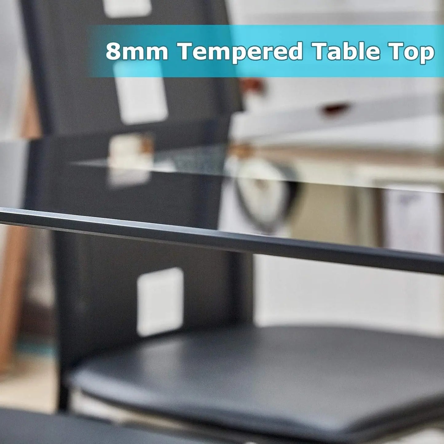 Dining Table Set, 5 Piece Glass Kitchen Table and Leather Chairs Furniture (Black)