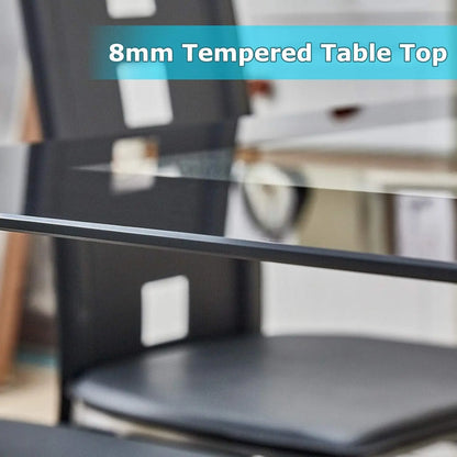 Dining Table Set, 5 Piece Glass Kitchen Table and Leather Chairs Furniture (Black)