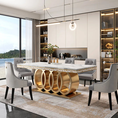 Classic Italian White Dining Sets Big Rectangular 8 Seater Leather Chairs Luxury Marble Dining Table Dining Room Furniture