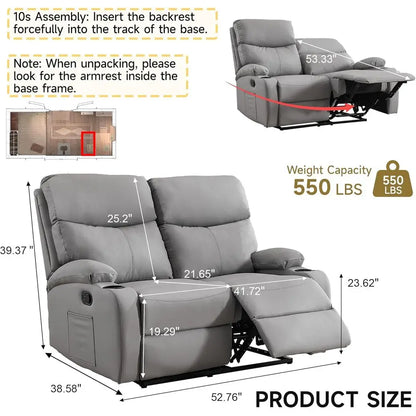 Gray Double Reclining Loveseat Wall Hugger for Living Room, RV, Home Theater (2 Seater)