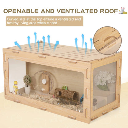 Large Wooden Hamster Cage,Habitat Shelter W/Acrylic Board,Flip Top