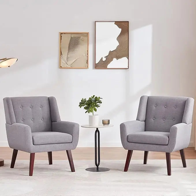 Button Tufted Accent Chairs Set of 2 Upholstered Reading Living Room Chair Mid Century Modern Chair with Linen Fabric Club Chair