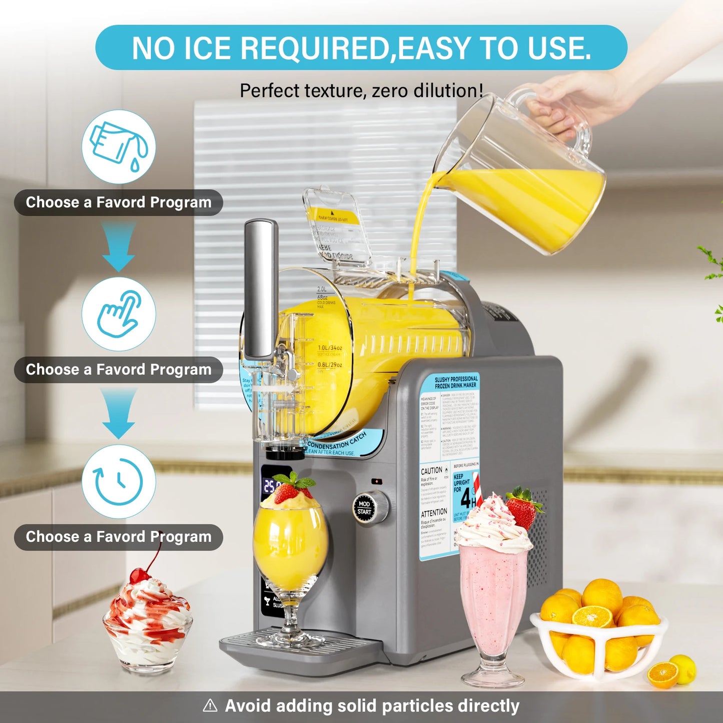 Slushie Machine for Home No Ice Needed,Frozen Drink Maker with LED Display & 6 Pre-Set Programs,Quiet Compressor Slushy Machine