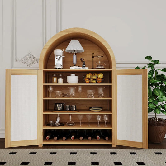 47'' Modern Arched Sideboard Buffet Cabinet with Storage Freestanding Small Kitchen Pantry Cabinet with Rattan Doors for Living