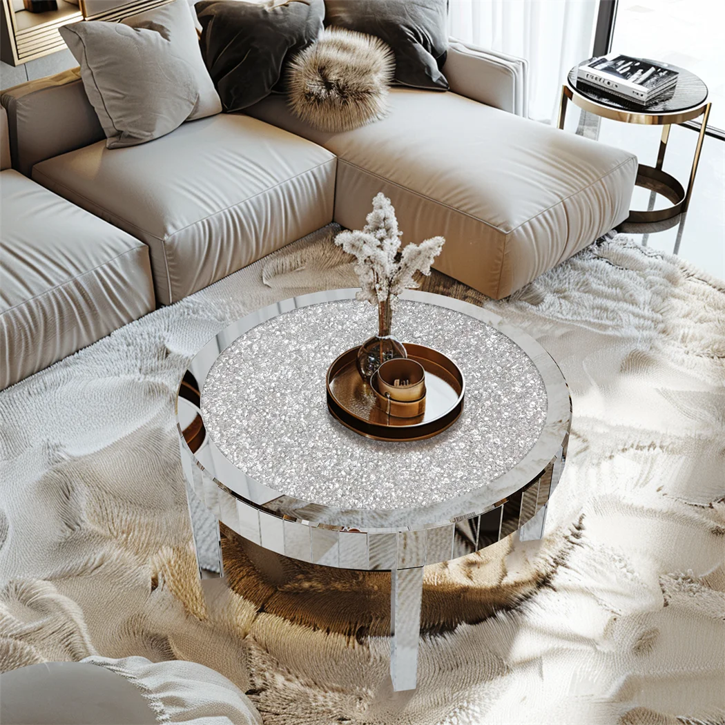Luxury Round Mirrored Coffee Table Silver Coffee Table Accent Side Table  for Living Room,Bedroom