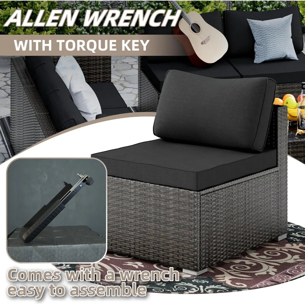 7 Pieces Patio Set, Wicker Conversation Sets with Cushion and Table, 7-Pieces Couch, Patio Furniture Set for Porch Poolside