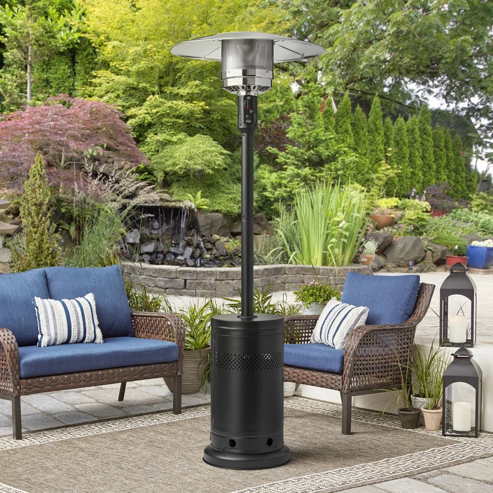 Outdoor Propane Gas Patio Heater 48000 BTU Freestanding Metal with Wheels Safety Features Decks Campgrounds and Patios