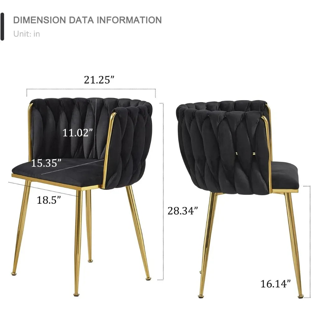 Black Velvet Dining Chairs Set of 4, Upholstered Dining Chairs with Golden Metal Legs