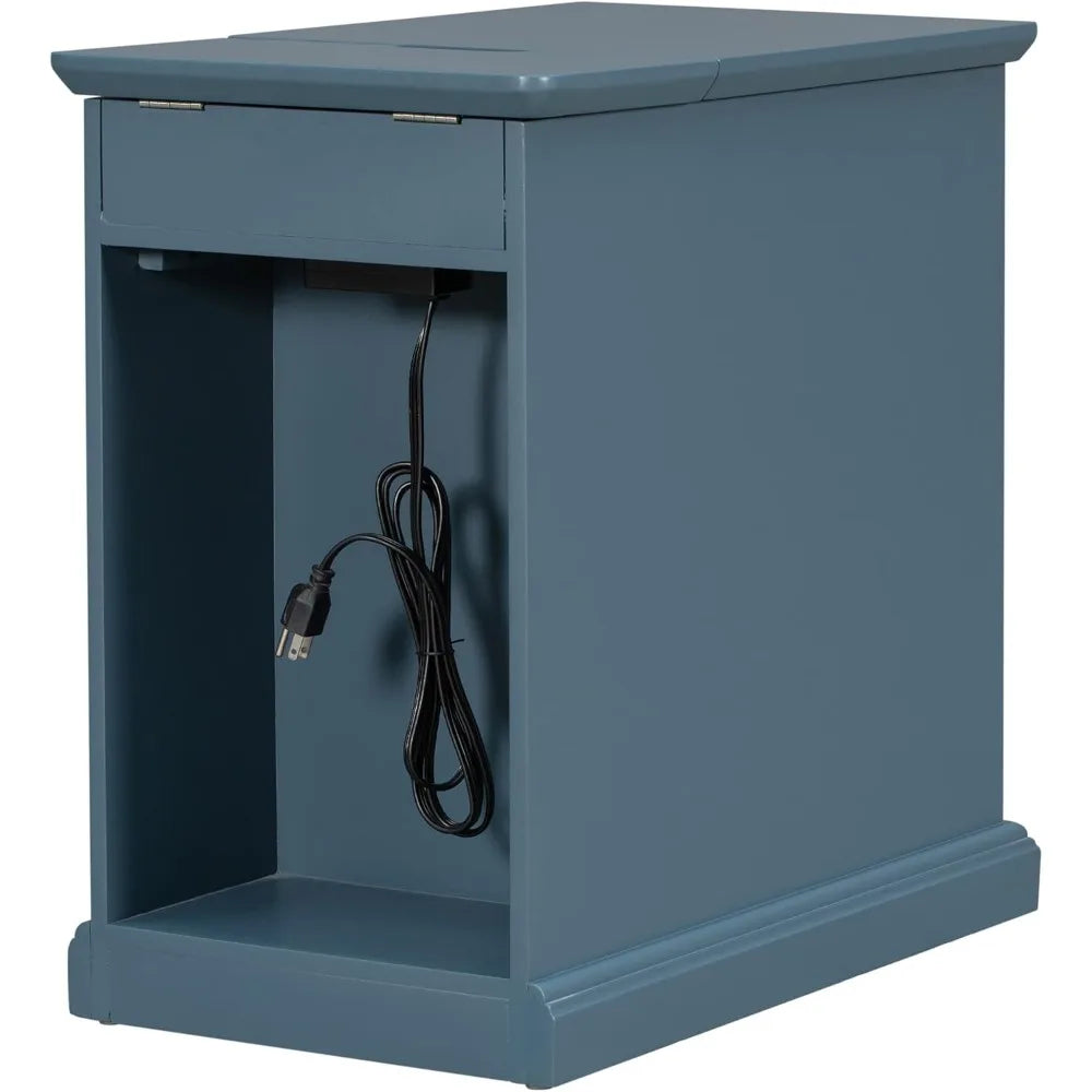 Multifunctional Classic Vintage End Table with USB Ports and 1 Drawer with Cup Holders