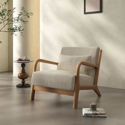 Mid Century Modern Accent Chair, Comfy Fabric Reading Chair with Solid Wood Frame, Easy Assembly Armchair for Living Room ，Bedro
