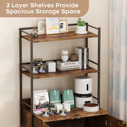 Cat Litter Box Enclosure with 2-Tier Storage Shelves and Doors Hidden Cat Washroom Cabinet Indoor Furniture Fits Most Litter Box
