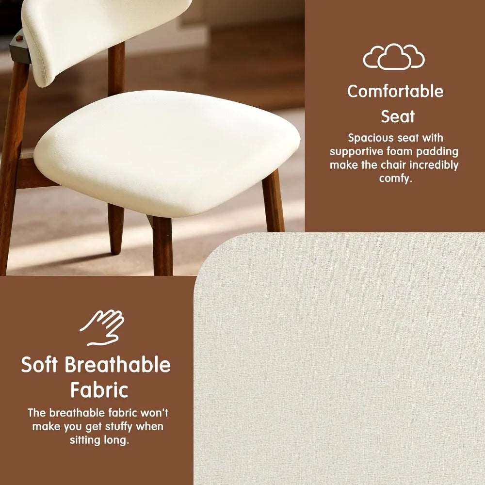 Mid-Century Modern Upholstered Solid Wood Dining Chairs Set of 6, Ergonomic Fabric set