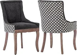 Modern Dining Chairs Set of 2 - High Back Upholstered Fabric Chairs with Solid Wood Legs for Dining Room