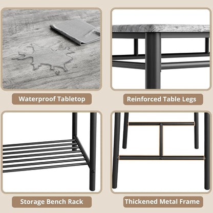 IRONCK Dining Table Set for 4, Kitchen Table and Chairs Set for Small Space, Kitchen Table with Upholstered Bench and 2 Chairs