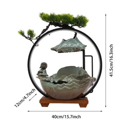 Desktop Water Fountain Decoration Chinese ancient style small flowing ornaments Poetry and Book Monk Ceramic decoration Indoor