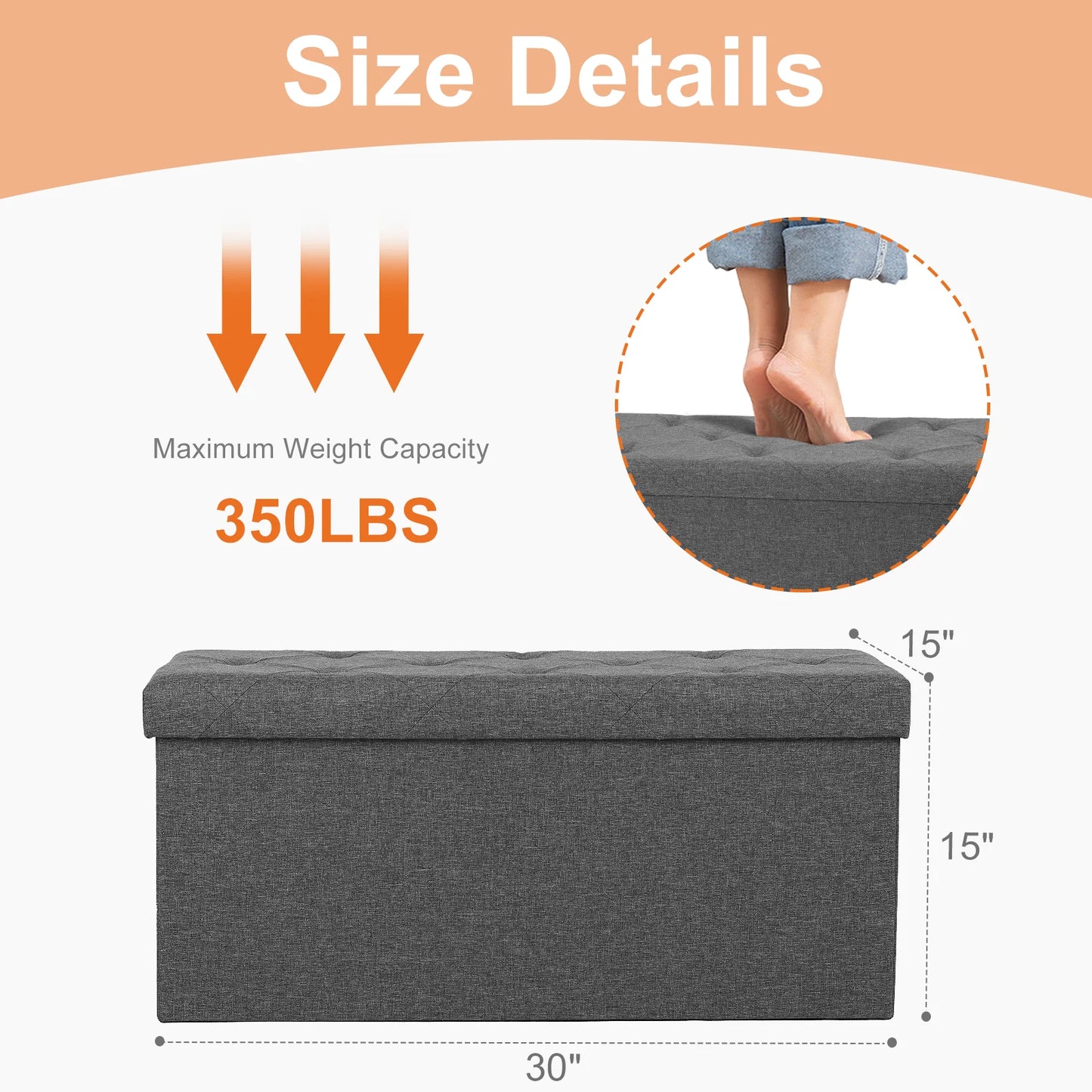 Folding Storage Ottoman Bench Living Room Hidden Storage Footstool Toy Box Bedroom Strong Load-bearing Capacity Stool