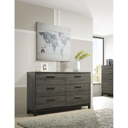 King Size Wood Bedroom Set, Antique Grey Finish Bed, Dresser, Mirror, Night Stand