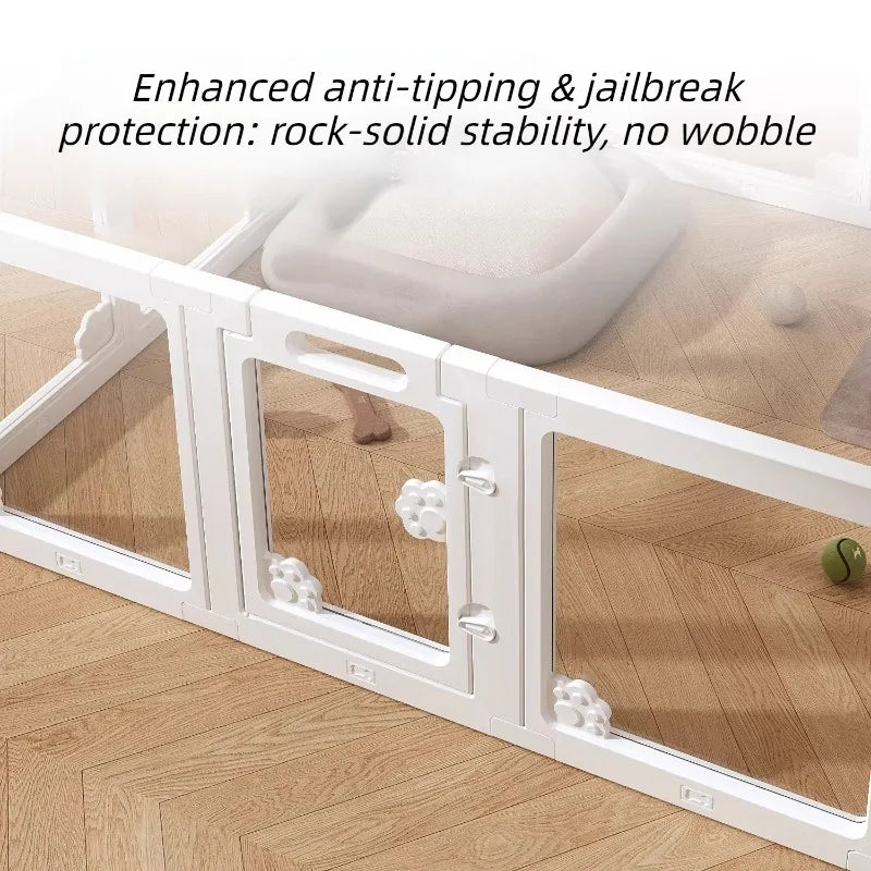 Transparent Pet Fence Indoor Small Dogs Enclosure Free Combination Anti-Escape Puppy Playpen Sturdy Pet Barrier Cage with Door