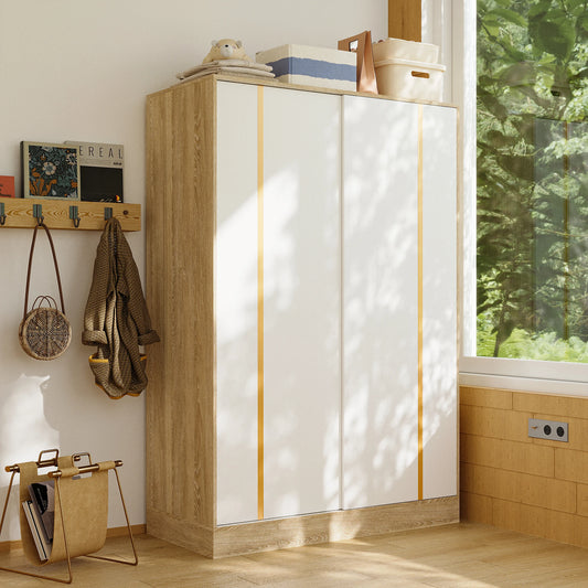 Wardrobe Armoire with Sliding Doors & Storage Compartments, Clothes Cabinet with Hanging Rod for Bedroom