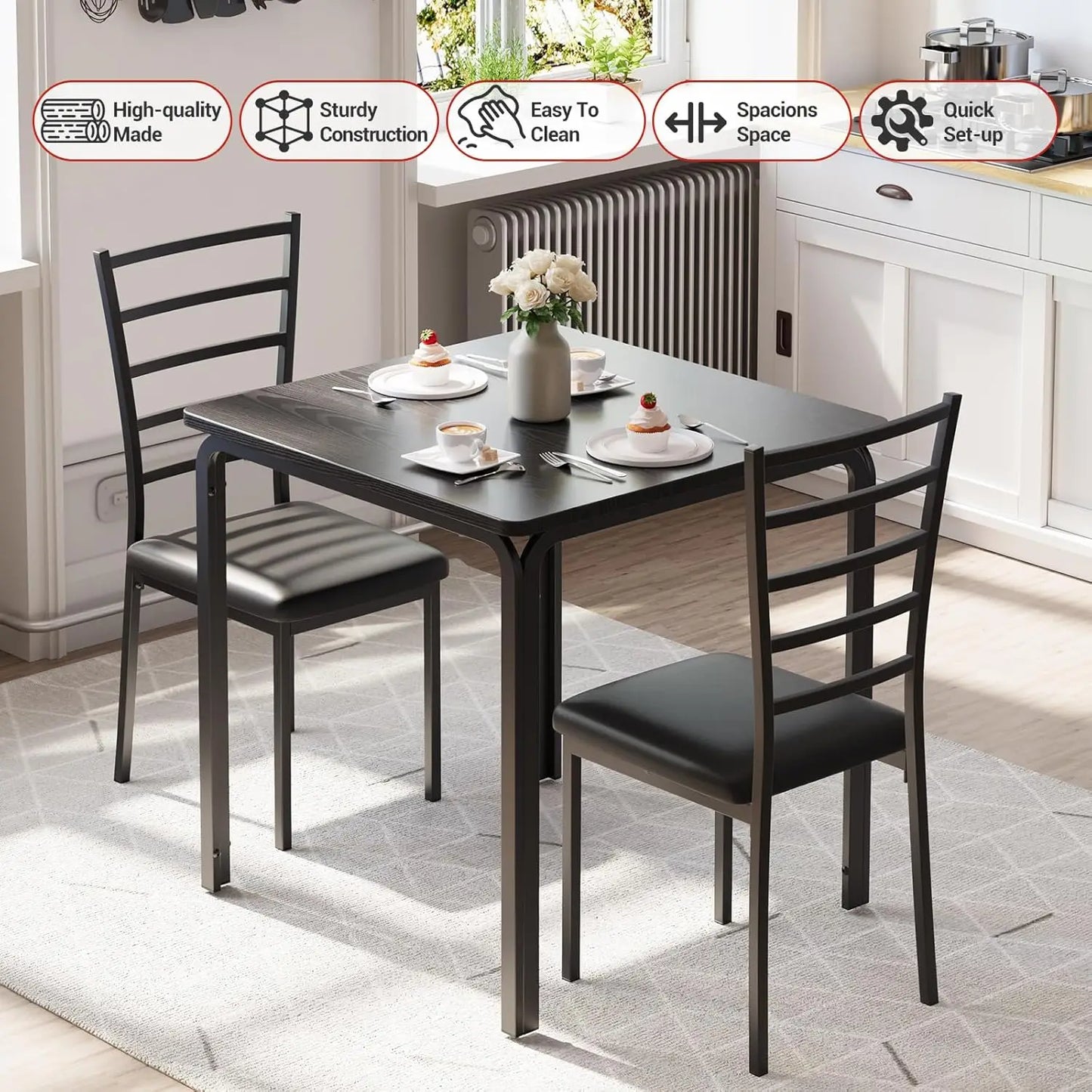 Dining Table for 2 Space Saving Dining Table Set for Small Spaces 3 Piece Dining Table Set & Metal Steel Frame for Dining Room