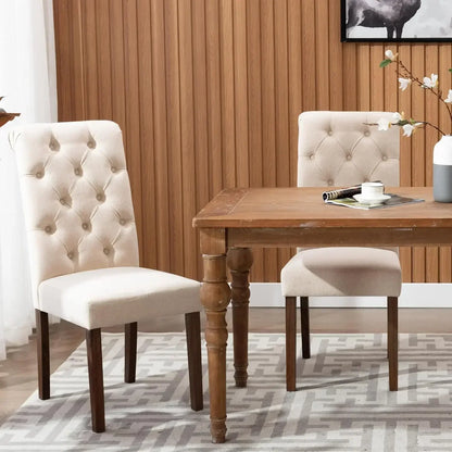 Tufted Dining Room Chairs Set of 2, Accent Parsons Diner Chairs Upholstered Fabric  - Beige