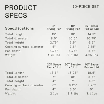 10 Piece Stainless Steel Pot and Pan Set - 5 Ply Clad - Includes Stainless Steel Frying Pans, Saucepans, Cookware Set