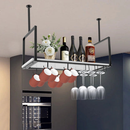 Ceiling Wine Glass Rack Wine Bottles Holder Hanging Stemware Goblet Display