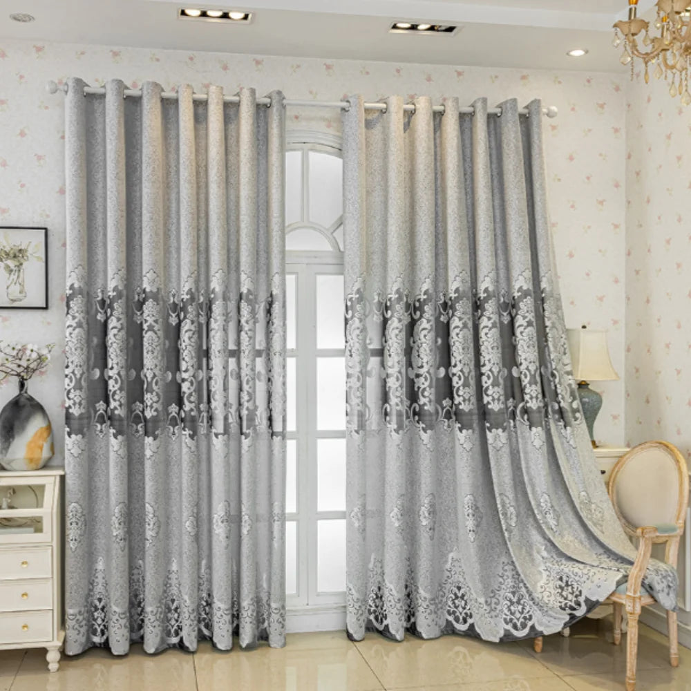European Style Blackout Curtains, Jacquard Embroidered Chenille Curtain, Luxury Thermal Insulation Sunshade Drapes for Home Deco