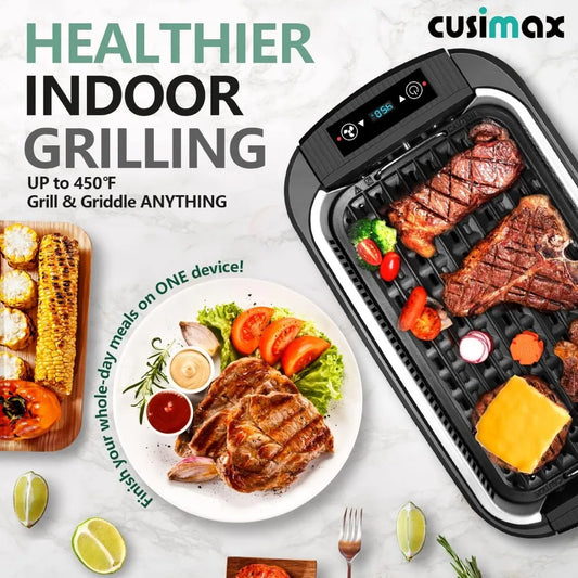CUSIMAX 1500W Indoor Electric Grill Smokeless Korean BBQ Griddle LED Smart Display Home Cooking Appliance