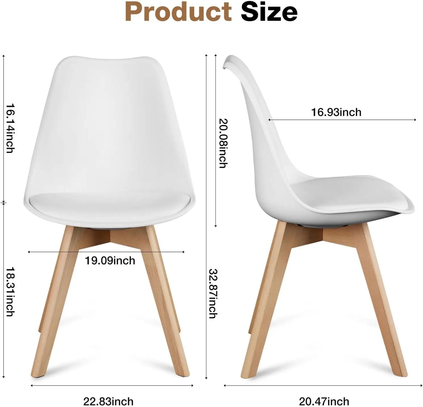 Set of 4 Modern Dining Chairs with Wood Legs and PU Leather Cushion for Kitchen, Living Room, and Outdoor Use