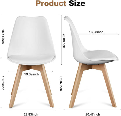 Set of 4 Modern Dining Chairs with Wood Legs and PU Leather Cushion for Kitchen, Living Room, and Outdoor Use