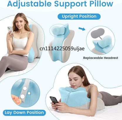 Adjustable Headrest Reading Pillow for Bed Adults Memory Foam Back Support Wedge for Acid Reflux, Snoring & Legs  (Blue)