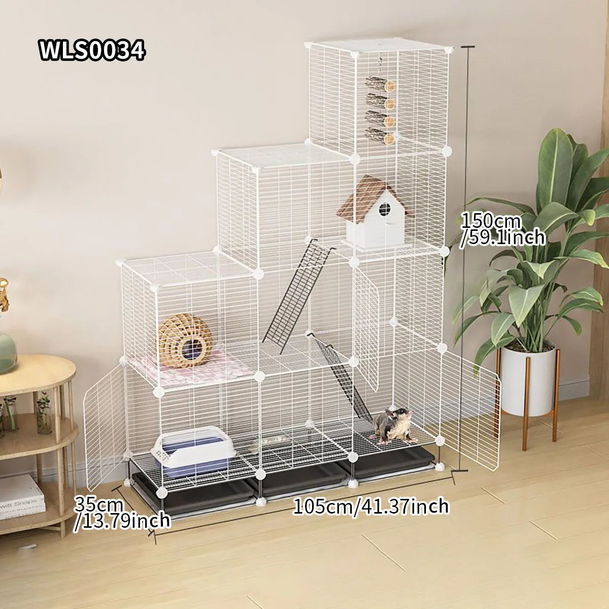 Small Animal Cage for Home Use, Space-Saving, with Toilet, Large Rabbit Cage, Sugar Glider and Squirrel Cage with Tray