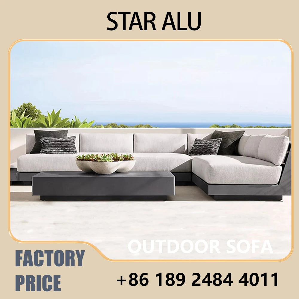 Luxury Outdoor Lounge Set - U-Shaped Sofa for Large Terrace, Pool Parties - Woven Design with Thick Cushions Coffee Table