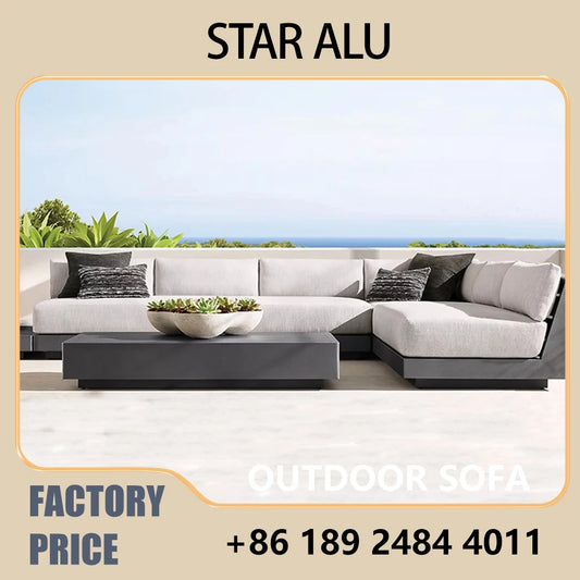 Luxury Outdoor Lounge Set - U-Shaped Sofa for Large Terrace, Pool Parties - Woven Design with Thick Cushions Coffee Table