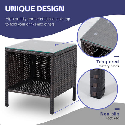 3-Piece Bistro Set Outdoor Patio Furniture Rattan Chairs Table Soft Cmats Tempered Glass Durable Comfortable Garden