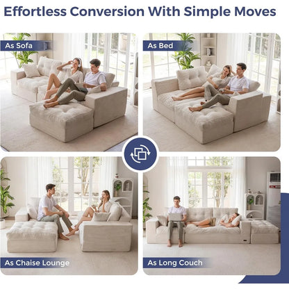 L-Shaped Sectional Sofa with Convertible Left/Right Ottoman, Cloud Boneless Modular Couch