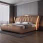 Leather bed with light modern minimalist lit 150x200 180x200 200x220 cm Double bed 2 people bedroom beds frames Furniture