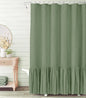 Cotton Linen Plain Shower Curtain with 12 Hooks Waterproof Floral Falbala Ruffle Edge Frill Scalloped Hem Decor Bathroom