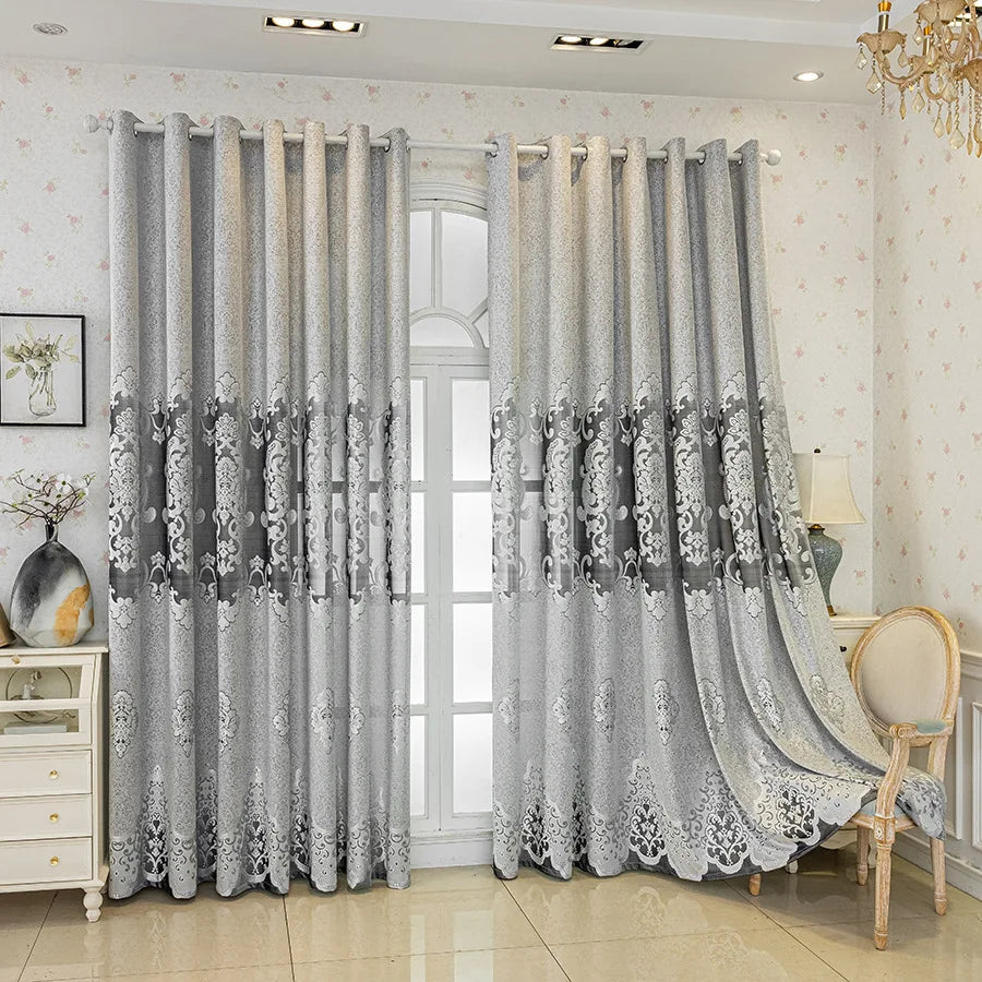 European Style Blackout Curtains, Jacquard Embroidered Chenille Curtain, Luxury Thermal Insulation Sunshade Drapes for Home Deco