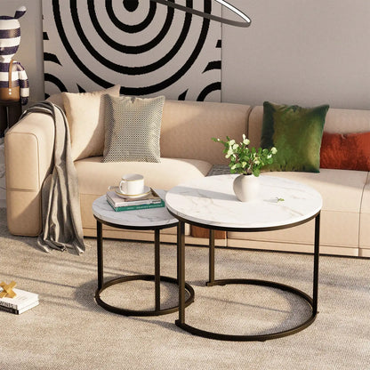Round Nesting Coffee Table  Set of 2 End Tables for Living Room Bedroom Balcony