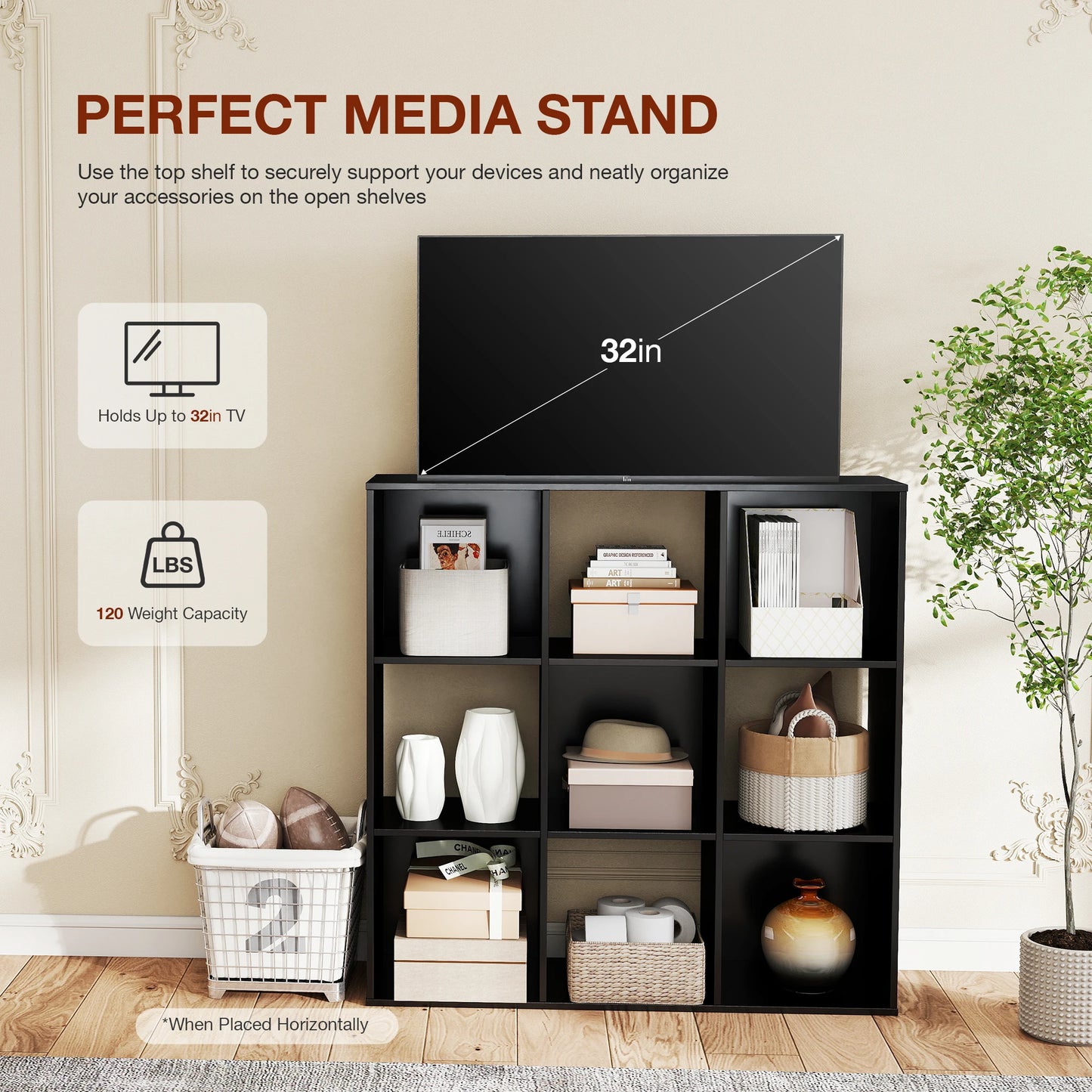 9 Cube Storage Organizer Wooden Shelf Bookcase Open Bookshelf for Living Room and Home Office Display