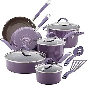 Cucina Nonstick Cookware Pots and Pans Set, 12 Piece, Lavender Purple, Cookware Sets