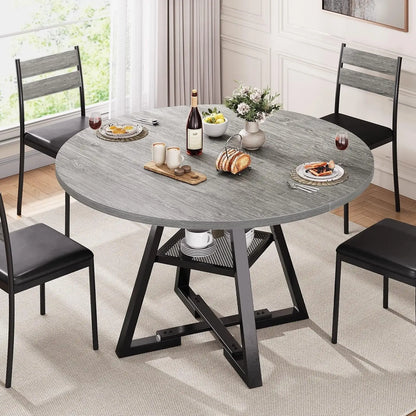 Table for 4,Kitchen Dining Room Circle Dinner Pedestal Table,Space Saving Wood Kitchen & Dining Room Furniture, 42In,Grey